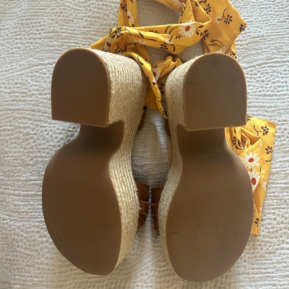 Miu Miu Espadrille Platform Wedges with Yellow Floral Scarf Ties - Picture 8 of 9